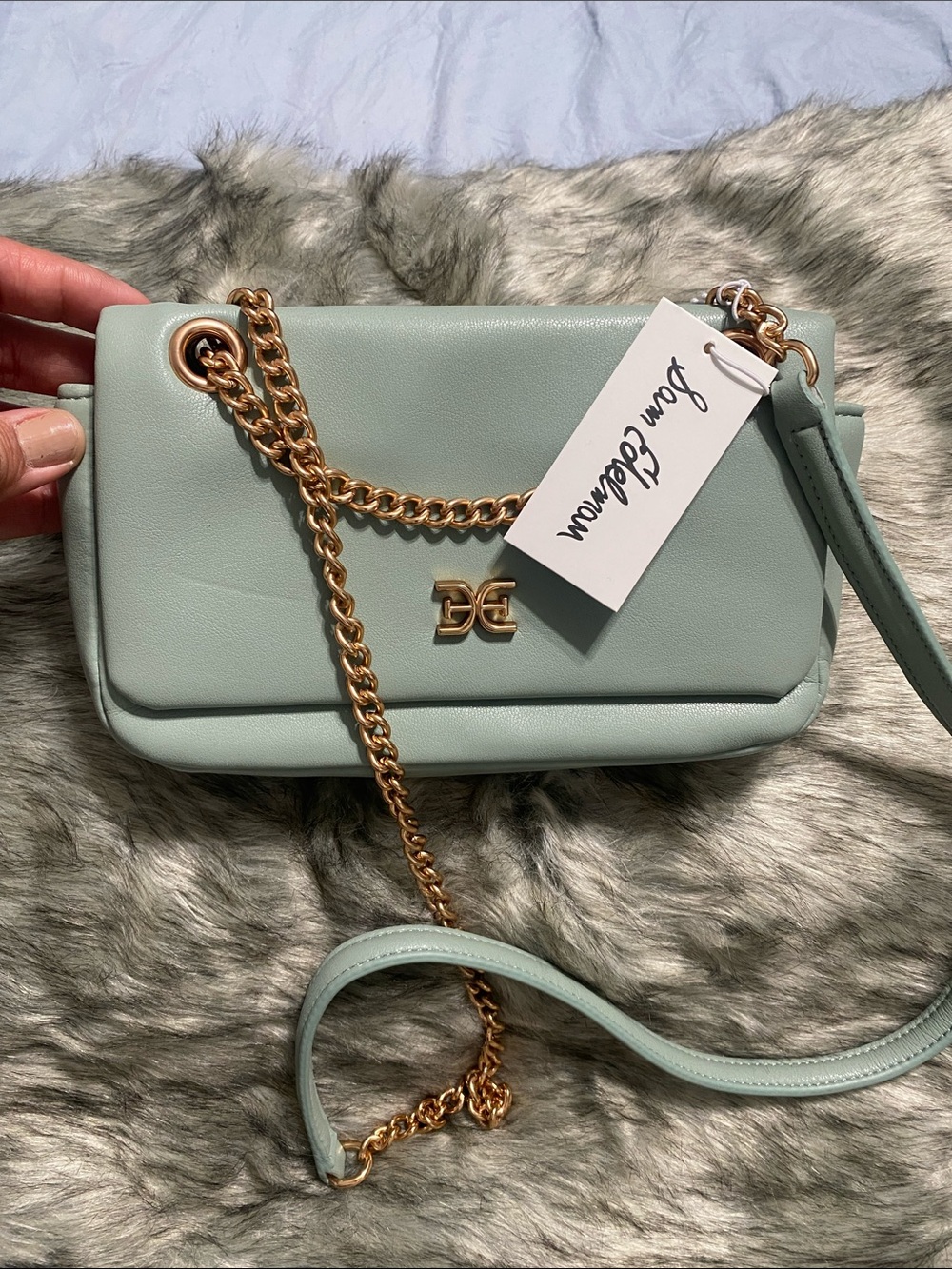 Sam Edelman Mint Green Crossbody with Gold Chain Accent #crossbody